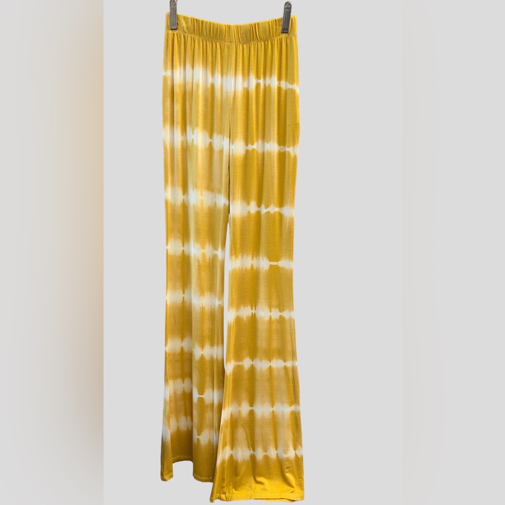BILLABONG Sunburst Waves Flared Pants Yellow and White Tie-Dye‎ Size S